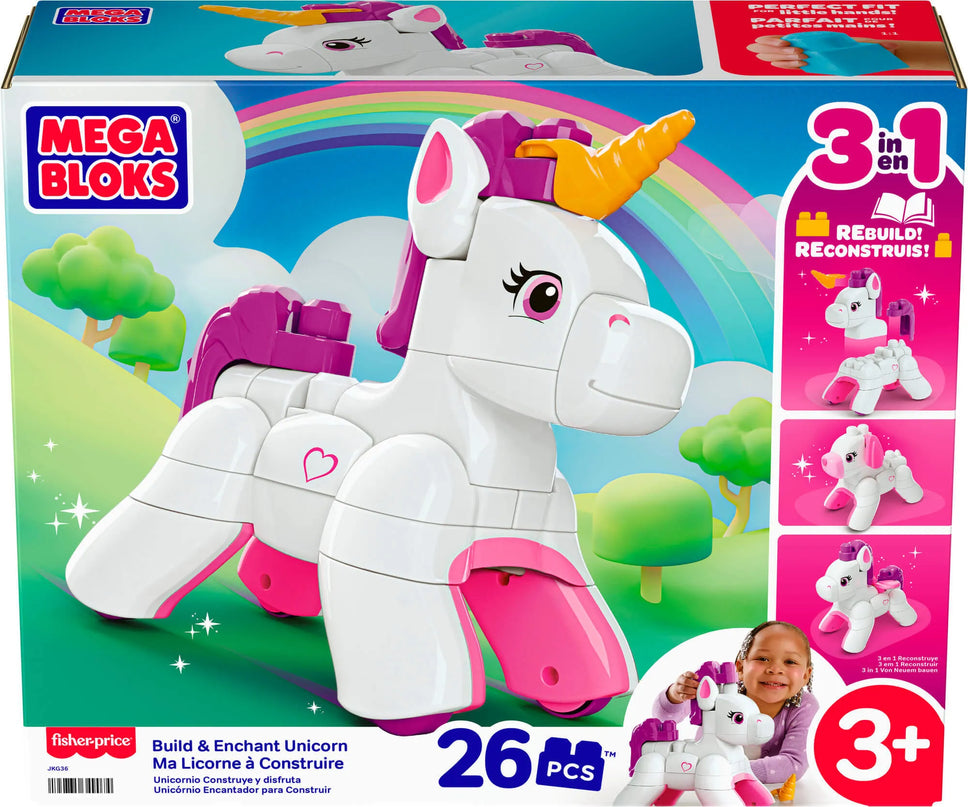 MEGA BLOKS BUILD AND ENCHANT 3 in 1 vienaragio konstruktorius (JKG36)