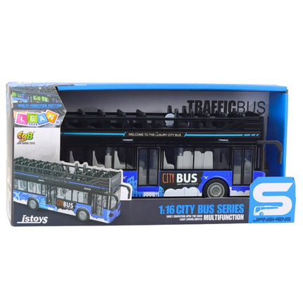 Mėlynas dviaukštis autobusas 1:16 su garsais