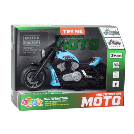 Mėlynas žaislinis motociklas su šviesomis