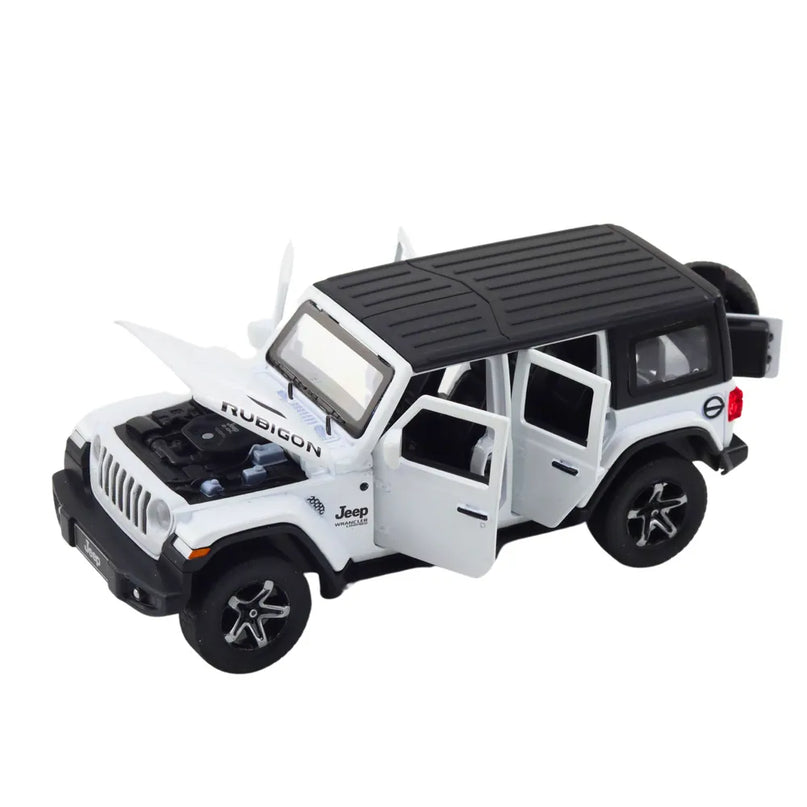 Metalinis baltas off-road automobilis su kemperiu 1:32
