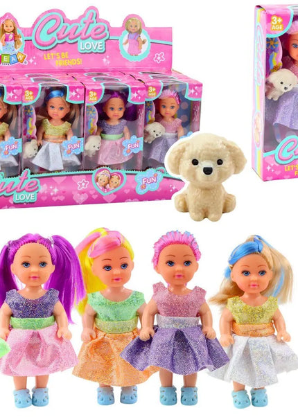 Mini lėlytė su suknele ir šuniuku – 12 cm, įvairūs modeliai