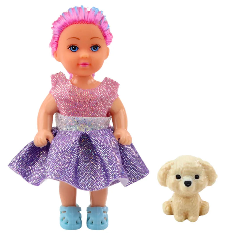 Mini lėlytė su suknele ir šuniuku – 12 cm, įvairūs modeliai