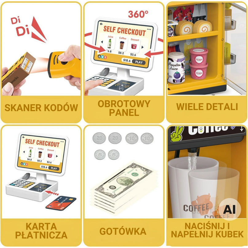 Mini prekybos stendas „Supermarket“ su savitarnos kasa – WOOPIE