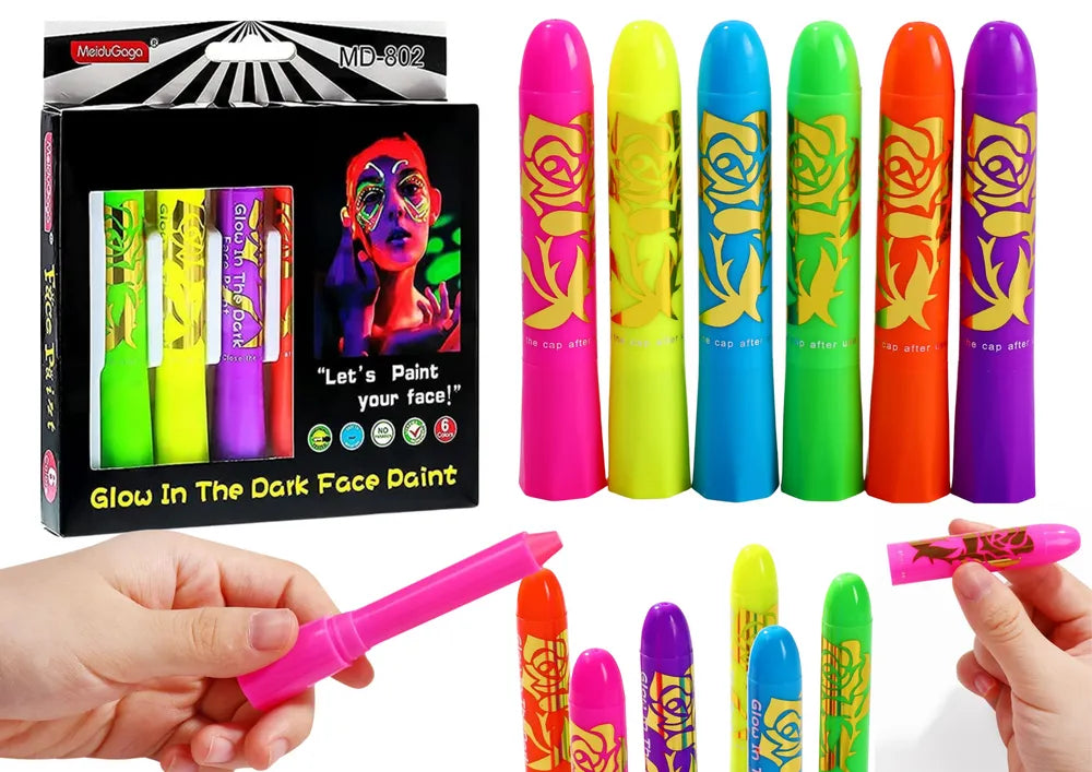 Neoninis veido dažymo rinkinys – 6 fluorescenciniai markeriai
