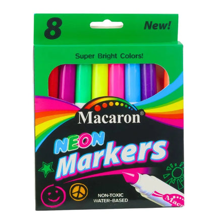 Neoninių markerių rinkinys – 8 vnt., vandens pagrindo