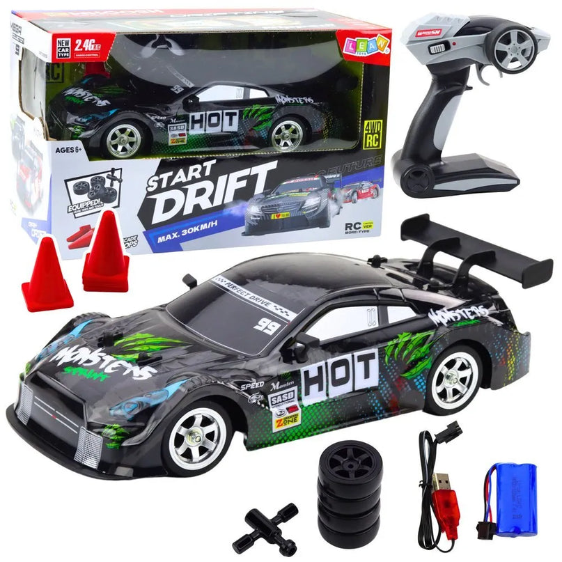 Nuotoliniu valdomas lenktyninis automobilis RC 1:16 „Black Monster“ su LED apšvietimu, 30 km/h
