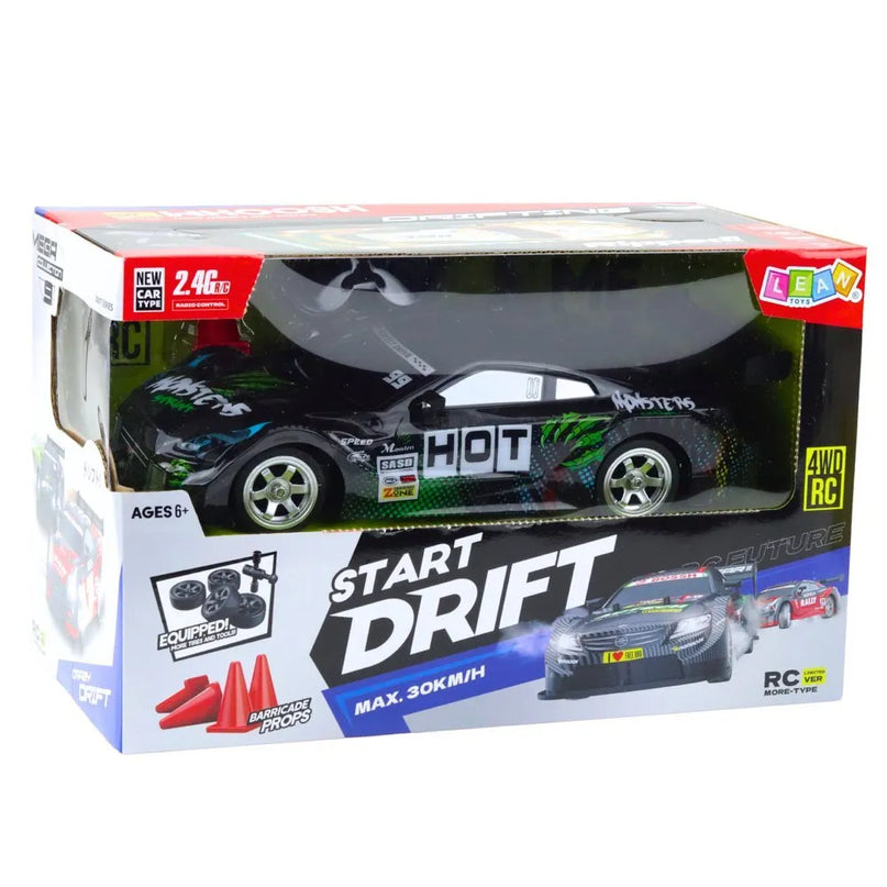 Nuotoliniu valdomas lenktyninis automobilis RC 1:16 „Black Monster“ su LED apšvietimu, 30 km/h