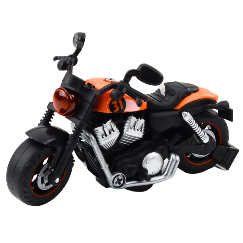 Oranžinis sukamasis motociklas su šviesomis