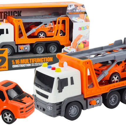 Oranžinis tralas su automobiliu 1:16