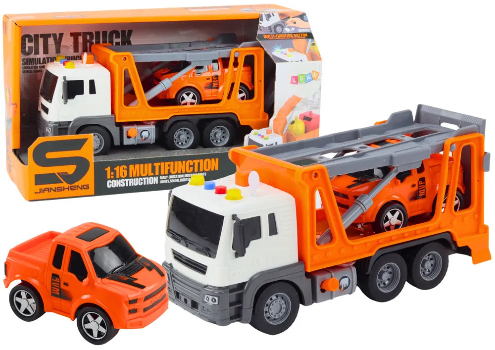 Oranžinis tralas su automobiliu 1:16