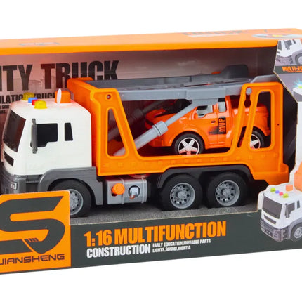 Oranžinis tralas su automobiliu 1:16