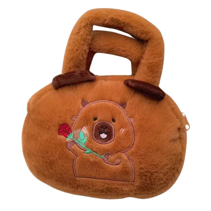 Pliušinė kapibaros rankinė su rože 20 cm