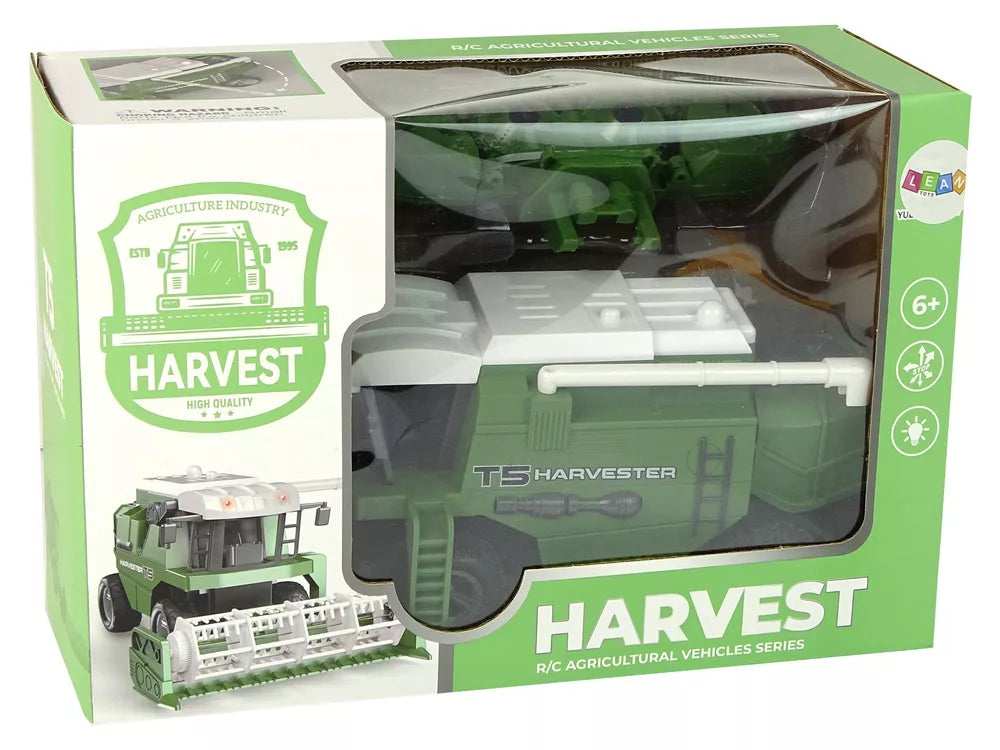 Nuotoliniu būdu valdomas žemės ūkio derliaus nuėmimo kombainas R/C žalios spalvos žibintai