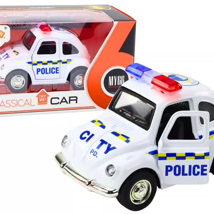 Klasikinis baltas policijos automobilis