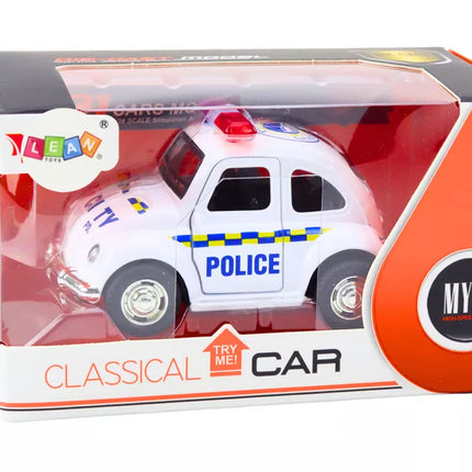 Klasikinis baltas policijos automobilis