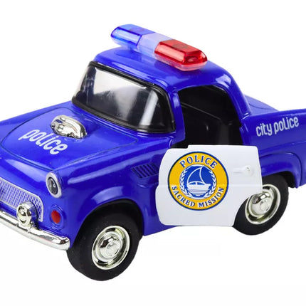 Klasikinis mėlynas policijos automobilis