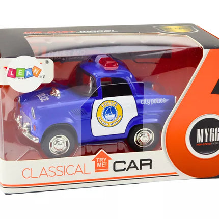 Klasikinis mėlynas policijos automobilis