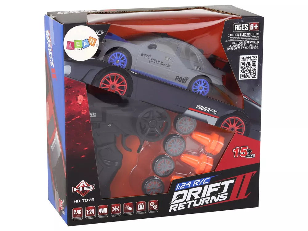 Nuotoliniu būdu valdomas sportinis automobilis R/C 1:24 pilkos spalvos keičiamais ratais