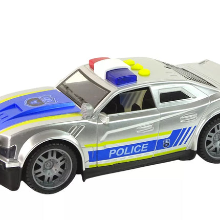 Pilkas policijos automobilis su šviesos ir garso efektais