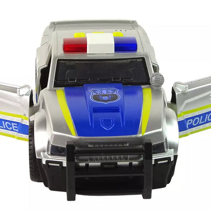 Pilkas policijos automobilis su šviesos ir garso efektais