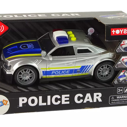 Pilkas policijos automobilis su šviesos ir garso efektais