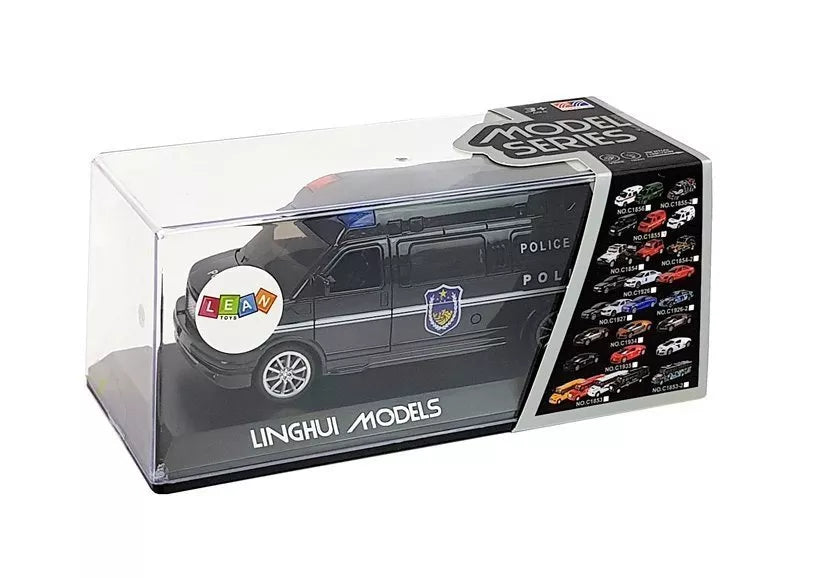 Juodas policijos automobilis su garso ir šviesos efektais