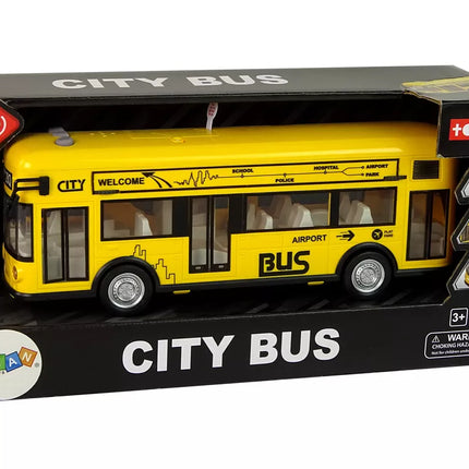 Geltonas miesto autobusas su garso ir šviesos efektu