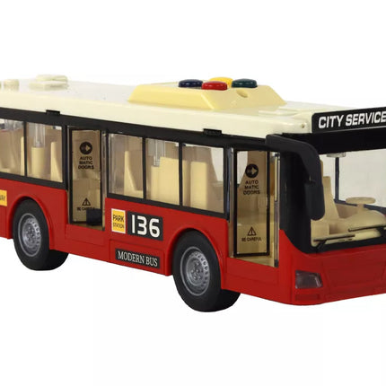 Raudonas autobusas su šviesų ir garso efektais