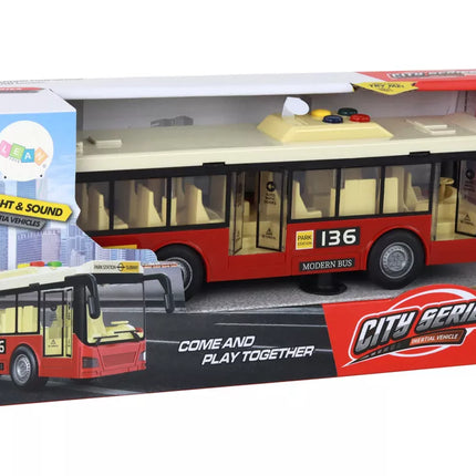 Raudonas autobusas su šviesų ir garso efektais