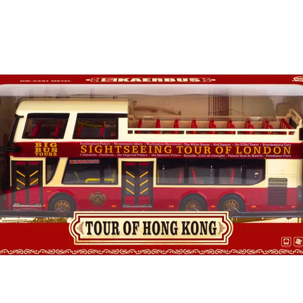 Raudonas dviaukštis turistinis autobusas