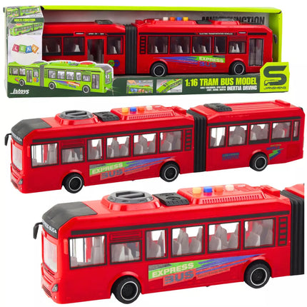 Raudonas autobusas su šviesų ir garso efektais