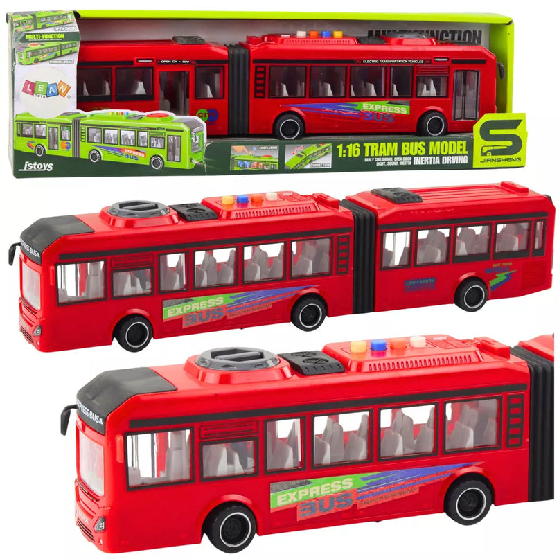 Raudonas autobusas su šviesų ir garso efektais