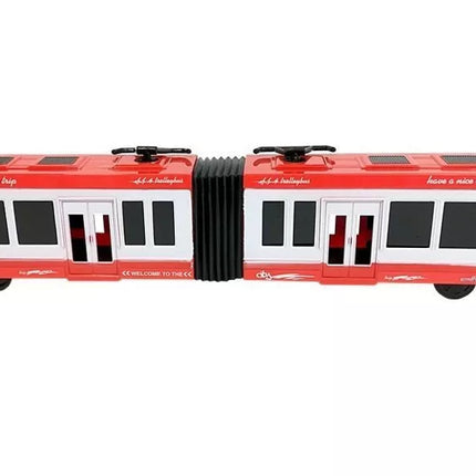 Raudonas šarnyrinis autobusas su trinties pavara