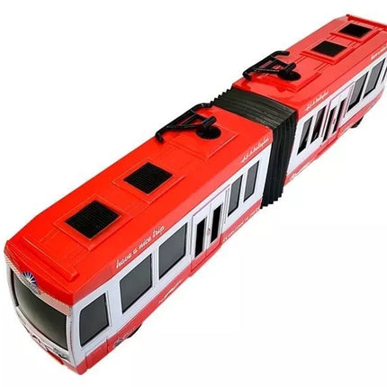 Raudonas šarnyrinis autobusas su trinties pavara