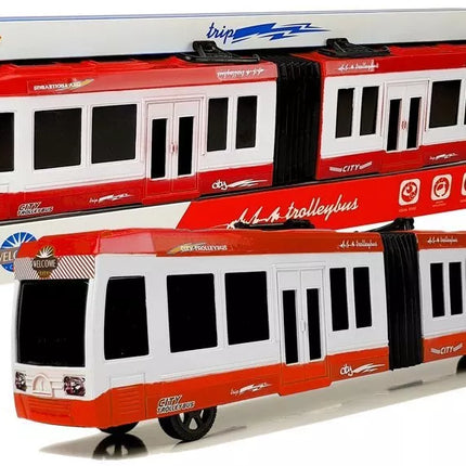 Raudonas šarnyrinis autobusas su trinties pavara