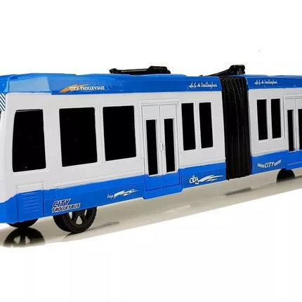 Mėlynas šarnyrinis autobusas su trinties pavara