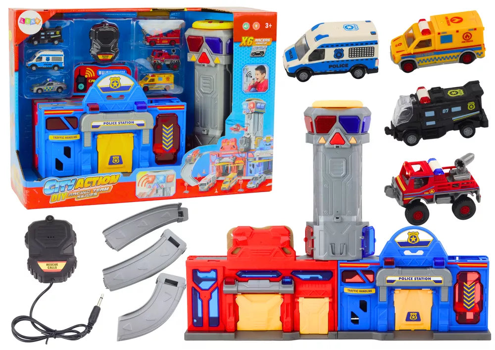 Policijos ir ugniagesių komandos bazės rinkinys su automobiliais