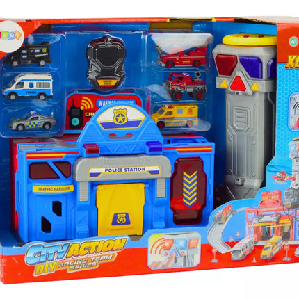 Policijos ir ugniagesių komandos bazės rinkinys su automobiliais