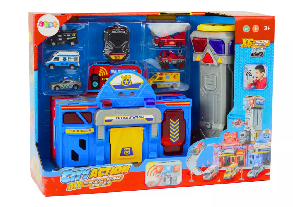 Policijos ir ugniagesių komandos bazės rinkinys su automobiliais