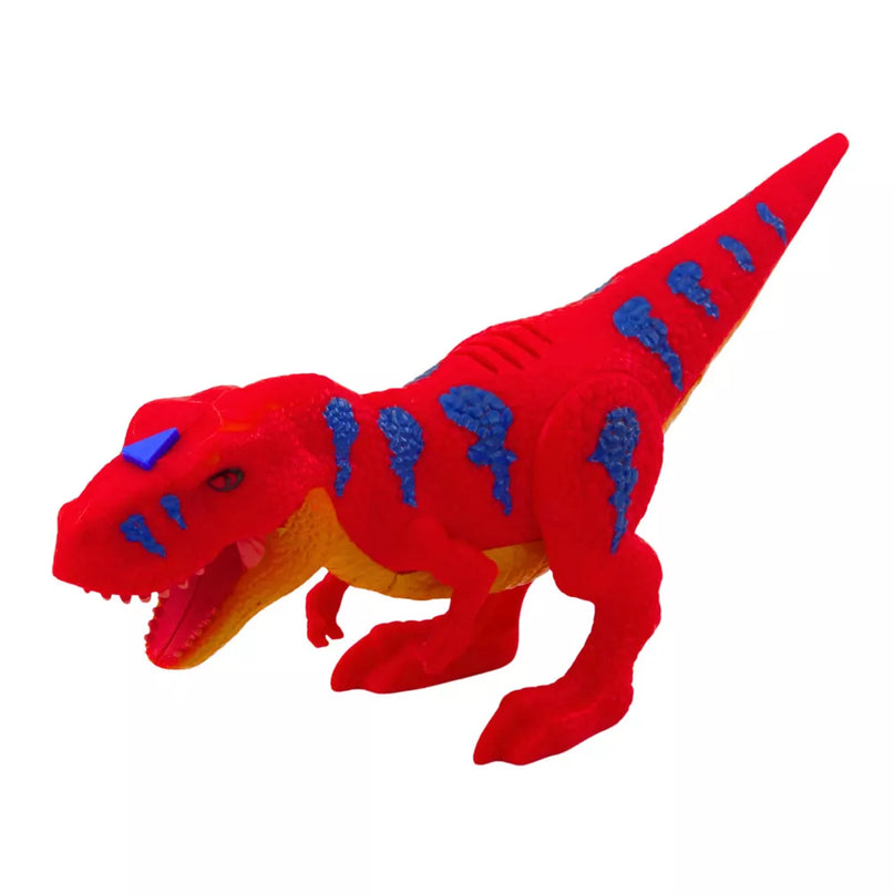 Dinozaurų transporatvimo sunkvežimis su raudonu dinozauru