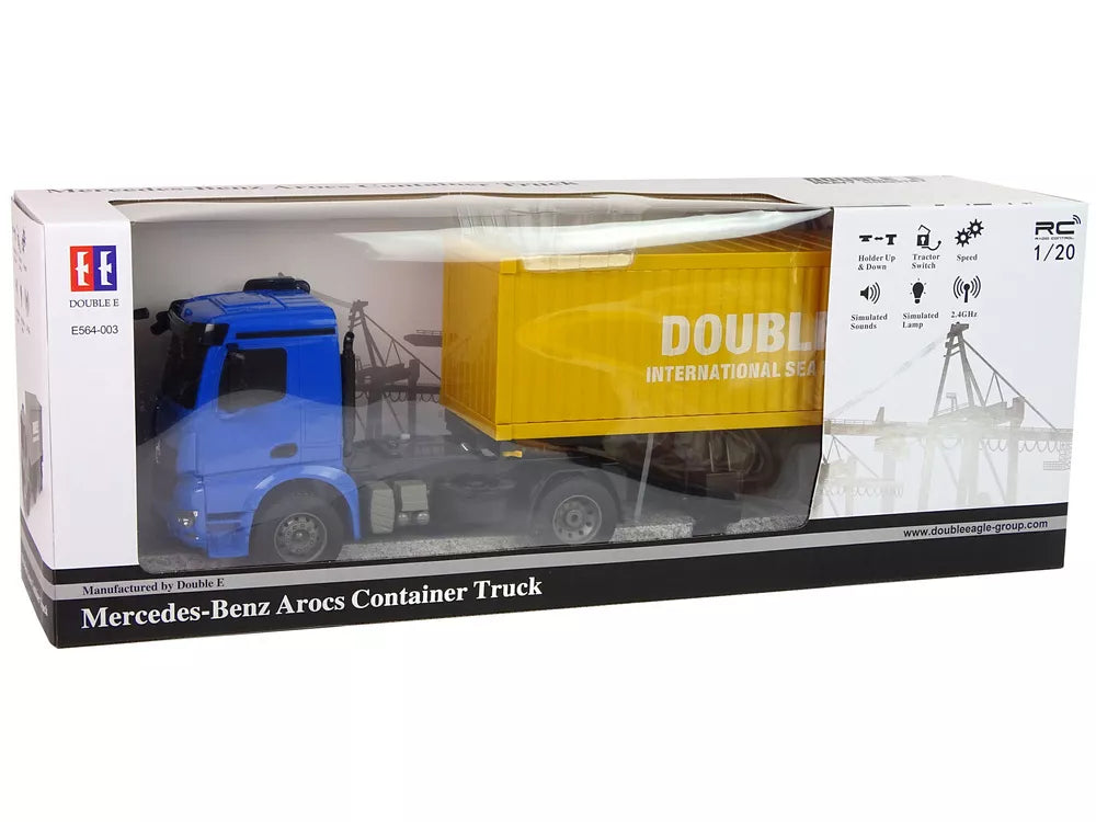Didelis R/C sunkvežimis Mercedes Arocs Blue 1:20 Konteineris 58 cm ilgio