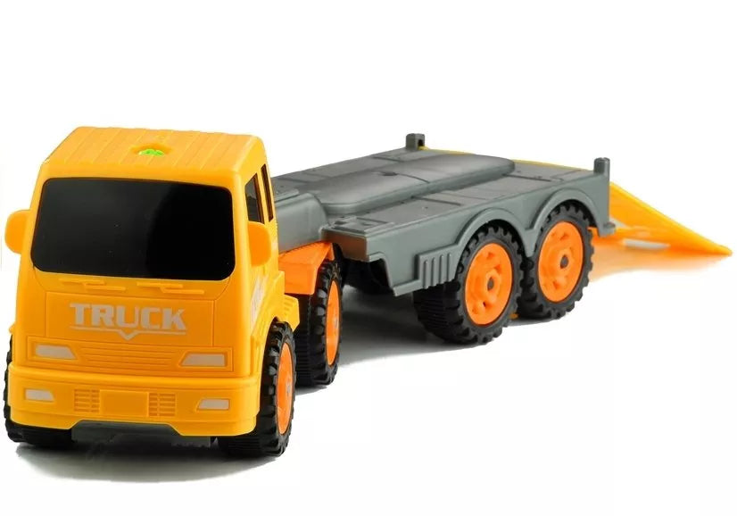 Dvi geltonos statybinės transporto priemonės su įrankiais išardymui