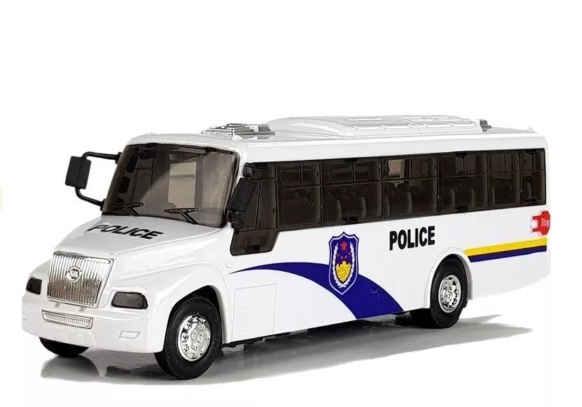 Baltas policijos autobuso modelis su garso efektais