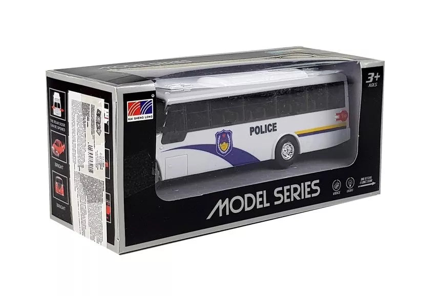 Baltas policijos autobuso modelis su garso efektais