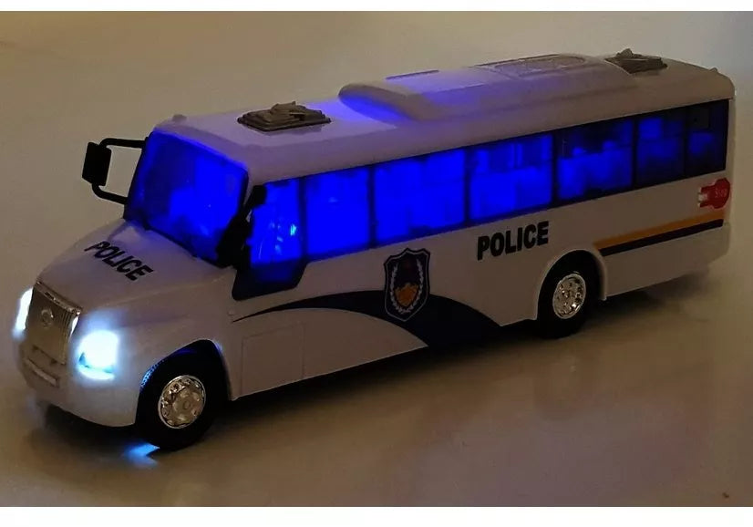 Baltas policijos autobuso modelis su garso efektais