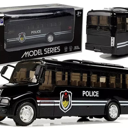 Juodas policijos autobuso modelis su garso efektu