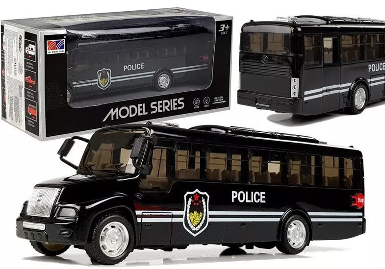 Juodas policijos autobuso modelis su garso efektu