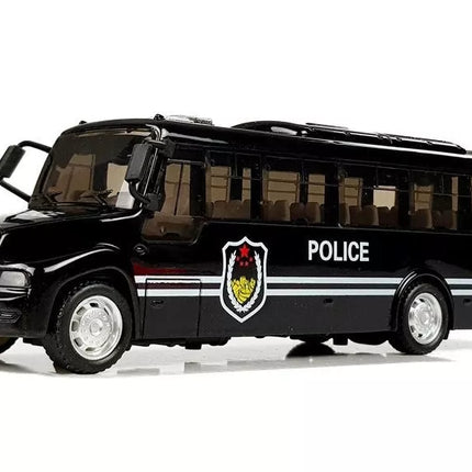 Juodas policijos autobuso modelis su garso efektu