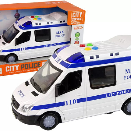 Baltas policijos automobilis su garso ir šviesių efektu