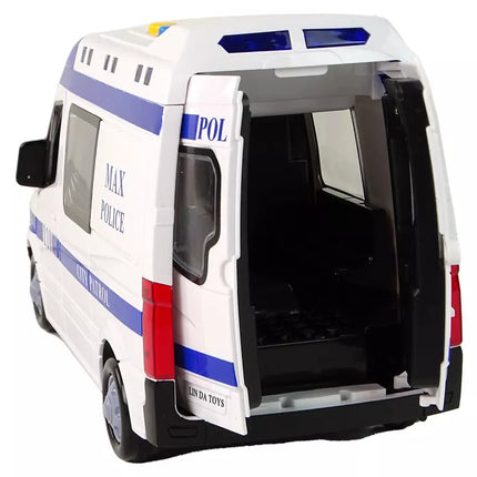 Baltas policijos automobilis su garso ir šviesių efektu